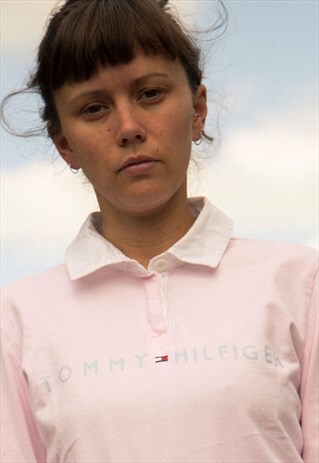 VINTAGE TOMMY HILFIGER RUGBY SHIRT IN PINK AND WHITE
