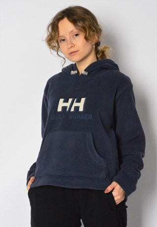 Y2K NAVY BLUE HELLY HANSEN FLEECE HOODIE PETITE