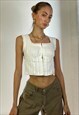 WHITE BRODERIE ANGLAISE HOOK AND EYE CROP CAMI TOP PRAIRIE