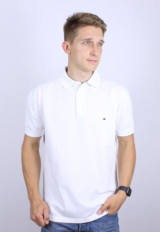 VINTAGE POLO TOMMY HILFIGER MENS LOGO T-SHIRT TOP