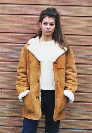 VINTAGE TAN REAL SHEARLING COAT