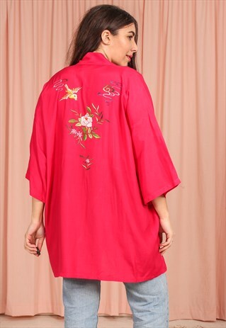 VINTAGE 80S KIMONO WITH FLORAL EMBROIDERY