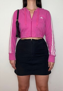 Adidas Pink 1/4 Zip Vintage Cropped Hoodie