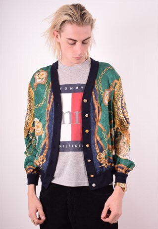MENS VINTAGE CARDIGAN SWEATER SMALL MULTI 90S