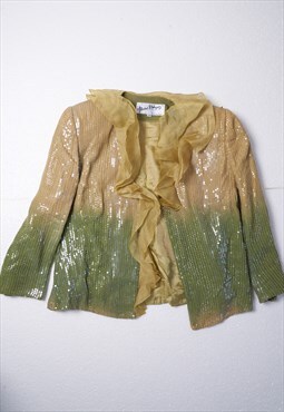 Gorgeous Vintage Silk Blazer Jacket Green Yellow Gold