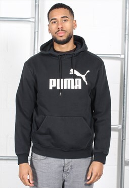 Vintage Puma Hoodie in Black Pullover Sports Jumper Medium