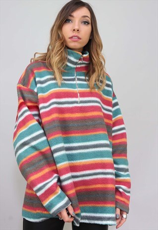 VINTAGE OVERSIZED 1/4 ZIP PATTERNED FLEECE