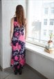 VINTAGE BLUE/PINK FLOWER PRINT MAXI DRESS