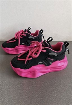 Futuristic sneakers chunky sole trainers platform shoes pink