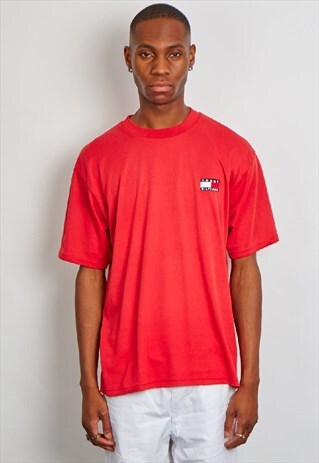 VINTAGE 90'S TOMMY HILFIGER LOGO RED T-SHIRT