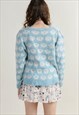 VINTAGE SHEER PATTERN PASTEL BLUE WOOL KNIT JUMPER WOMEN S