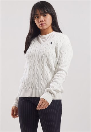 VINTAGE RALPH LAUREN V-NECK CABLE KNIT JUMPER