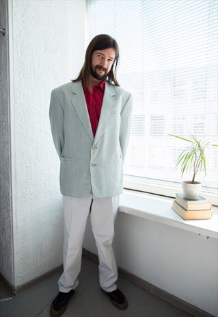VINTAGE 80'S BLUE CHECKED BLAZER