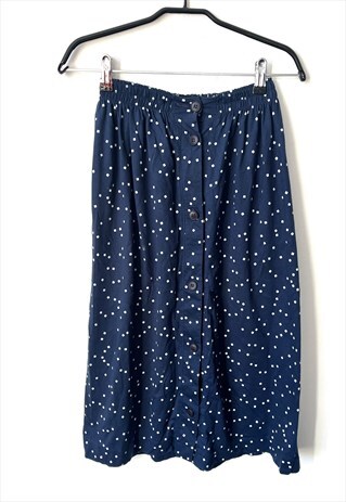 NAVY DOTTED SWISS SUMMER BUTTONED SKIRT XS