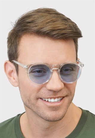CLARK CLEAR BLUE ROUND MENS WOMENS SUNGLASSES