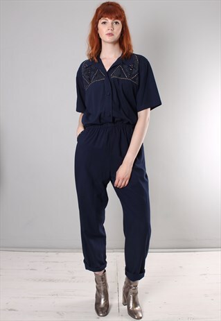 VINTAGE 80S STUDDED EMBROIDERED CUT OUT JUMPSUIT