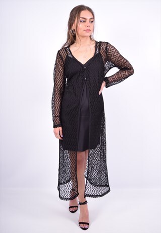 VINTAGE BEACH COVER UP KIMONO TOP BLACK
