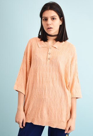 90'S RETRO PEACH PASTEL KNITTED MOMS TOP