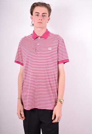 FRED PERRY MENS VINTAGE POLO SHIRT MEDIUM PINK STRIPES 90'S