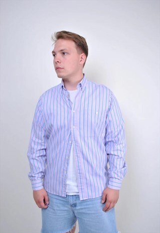90S VINTAGE STRIPED PATTERN DRESS SHIRT WITH LONG SLEEVE