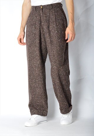 VINTAGE 80S UNISEX BROWN SPECKLED WOOL BLEND PANTS