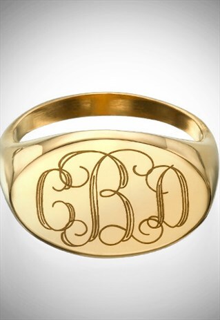 GOLD PLATED OVAL MONOGRAM SIGNET RING