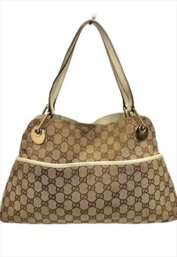 Gucci Shoulder Bag GG Logo Beige Canvas Vintage