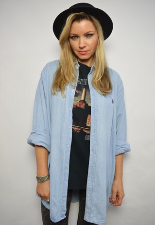 90S POLO RALPH LAUREN OVERSIZED MEDIUM BLUE WASH DENIM SHIRT