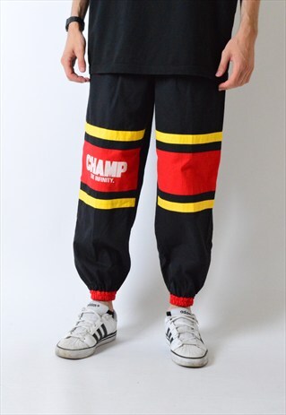 VINTAGE 80S BLACK COLOUR BLOCK CHAMP LIGHTWEIGHT SWEATPANTS