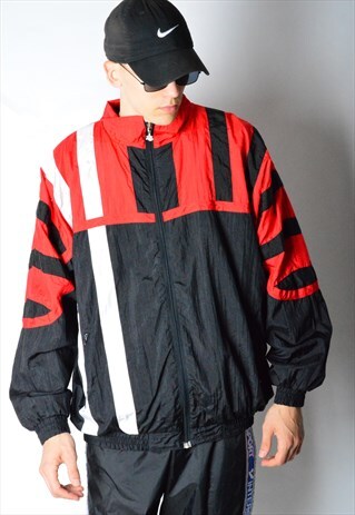 VINTAGE 90S BLACK RED SHELL SPORTS TRACK JACKET
