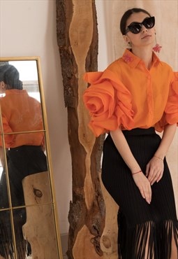 Double Layered Ruffles statements sleeves shirt top orange