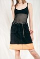 VINTAGE SKIRT Y2K REWORKED BLEACHED RAVE MIDI IN BLACK CORD
