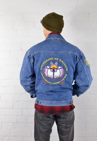 VINTAGE EMBROIDERED MID BLUE DENIM JACKET