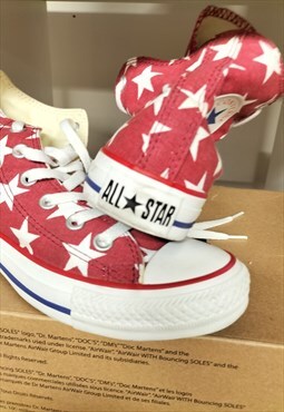 New Red White Star USA Flat Canvas Hi-Top Converse UK5