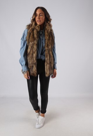 FAUX FUR GILET WAISTCOAT JACKET LONG UK 8 (DKDL)