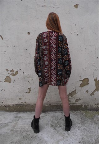 ABSTRACT PRINT PATTERNED OVERSIZE BLOUSE