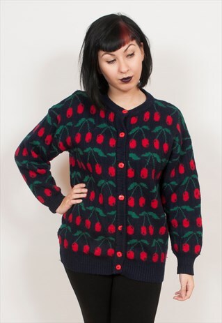 VINTAGE CHERRY PRINT CARDIGAN 16 & BELOW