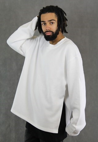 SALE - SPLIT WHITE OPEN HEM SWEATSHIRT