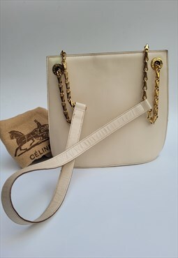 Vintage Cream Leather Shoulder Bag