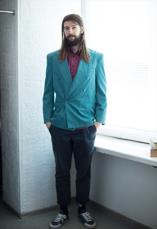 VINTAGE 80'S EMERALD GREEN DOUBLE BREASTED BLAZER