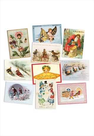 WEIRD VINTAGE VICTORIAN CHRISTMAS POSTCARDS SET OF 10 FUNNY