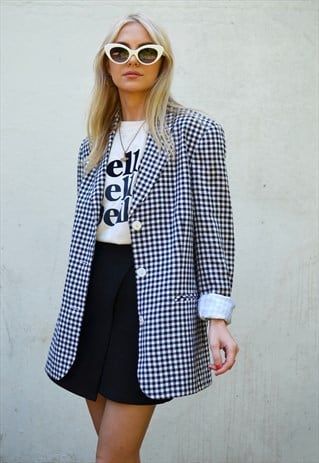 VINTAGE 90S CLUELESS BLACK & WHITE CHECK BLAZER / JACKET