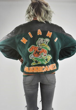 VINTAGE MIAMI HURRICANES VARSITY JACKET W/LEATHER SHOULDERS