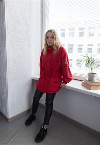 VINTAGE 80'S RED HOODED PARKA COAT