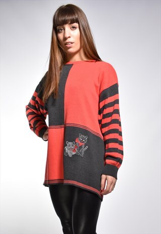 VINTAGE ABSTRACT COLOUR BLOCK EMBROIDERED JUMPER