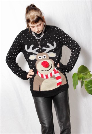 90s grunge y2k black christmas jumper reindeer dot sweater