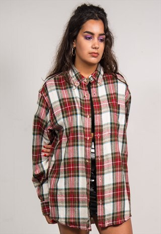 VINTAGE 90'S RED CHECKED LONG SLEEVE FLANNEL SHIRT
