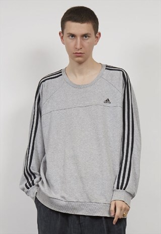 VINTAGE 90'S ADIDAS GREY STRIPE SLEEVE SWEATSHIRT