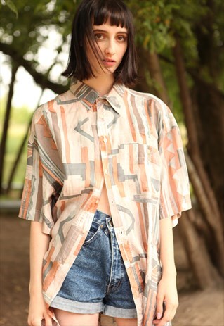 VINTAGE 80'S OVERSIZE SILKY PATTENED SHIRT
