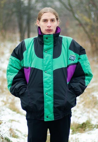 VINTAGE 90S COLOUR BLOCK WINTER SNOW SKI JACKET